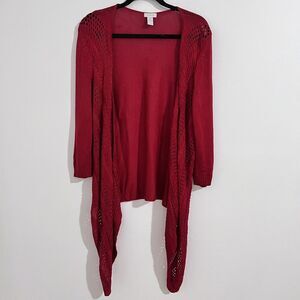 Chico's Knit Waterfall Red Open Cardigan Size 3 / XL Cottage Career Layer Boho